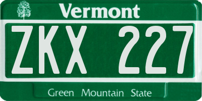 VT license plate ZKX227
