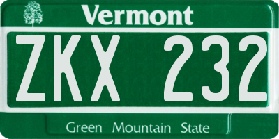 VT license plate ZKX232