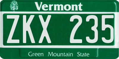 VT license plate ZKX235
