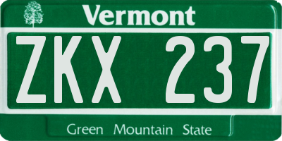 VT license plate ZKX237
