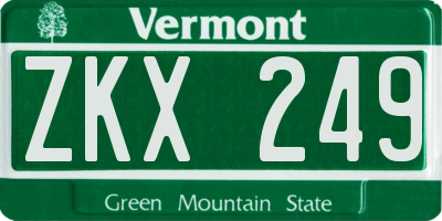VT license plate ZKX249