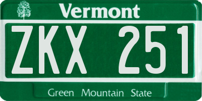VT license plate ZKX251