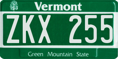 VT license plate ZKX255