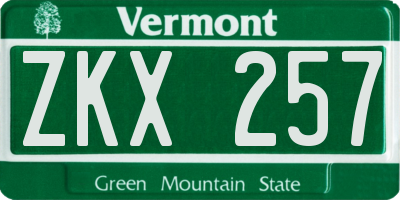 VT license plate ZKX257