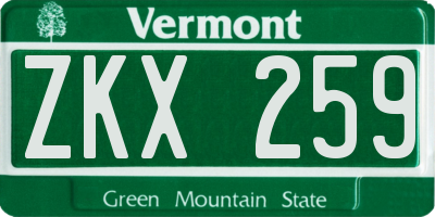 VT license plate ZKX259