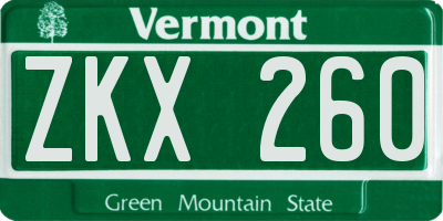 VT license plate ZKX260