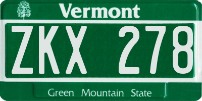 VT license plate ZKX278
