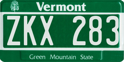 VT license plate ZKX283