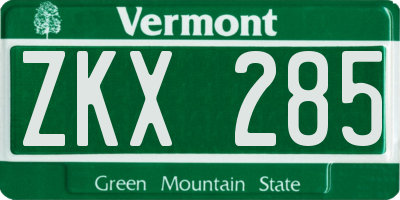 VT license plate ZKX285