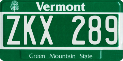 VT license plate ZKX289