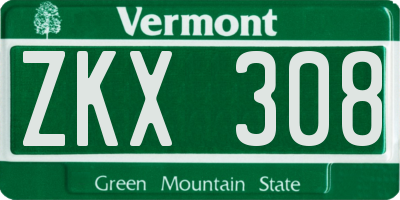 VT license plate ZKX308