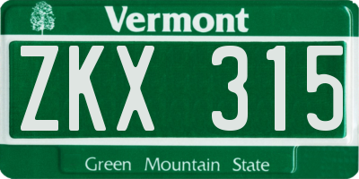 VT license plate ZKX315