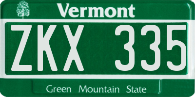 VT license plate ZKX335
