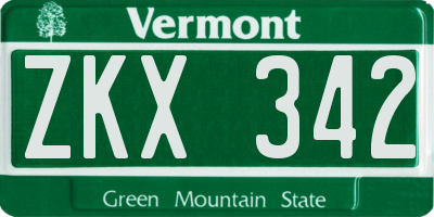 VT license plate ZKX342