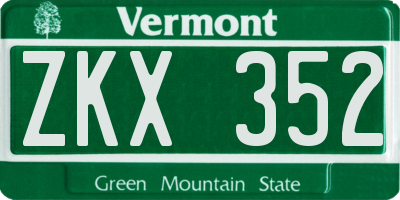 VT license plate ZKX352