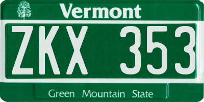 VT license plate ZKX353