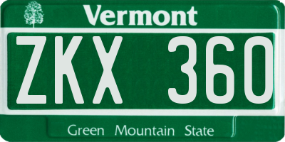 VT license plate ZKX360