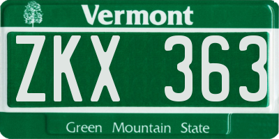 VT license plate ZKX363