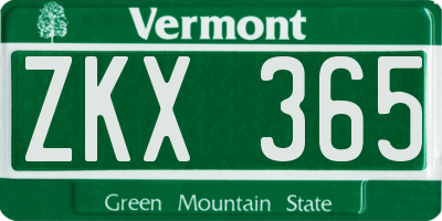 VT license plate ZKX365