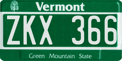 VT license plate ZKX366