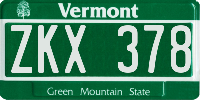 VT license plate ZKX378
