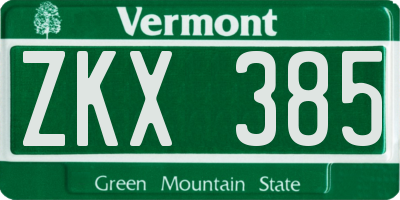 VT license plate ZKX385