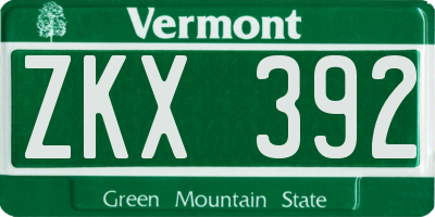 VT license plate ZKX392