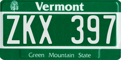 VT license plate ZKX397