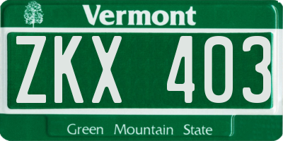 VT license plate ZKX403