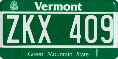 VT license plate ZKX409