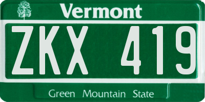 VT license plate ZKX419