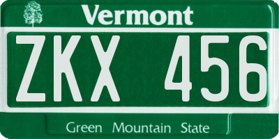 VT license plate ZKX456