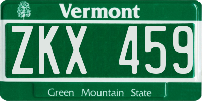 VT license plate ZKX459