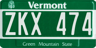 VT license plate ZKX474