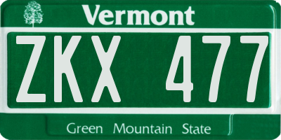 VT license plate ZKX477