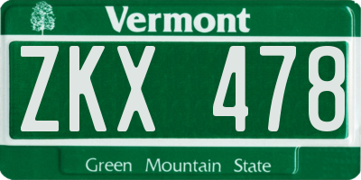 VT license plate ZKX478