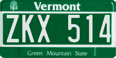 VT license plate ZKX514