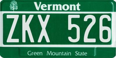 VT license plate ZKX526