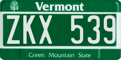 VT license plate ZKX539