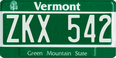 VT license plate ZKX542