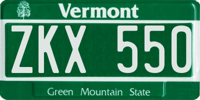 VT license plate ZKX550