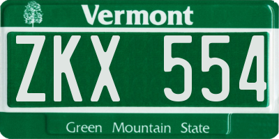 VT license plate ZKX554