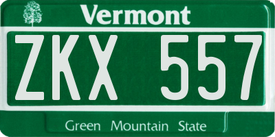 VT license plate ZKX557
