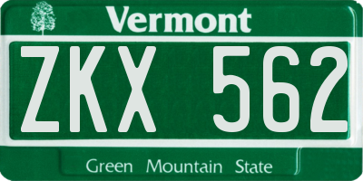 VT license plate ZKX562