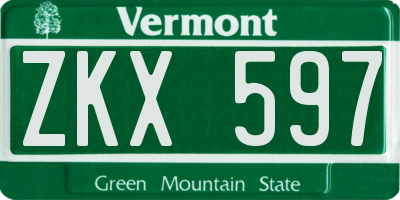 VT license plate ZKX597