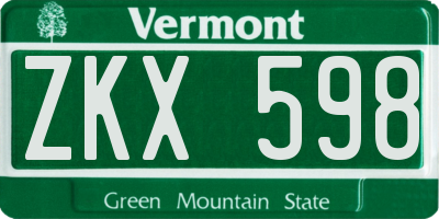 VT license plate ZKX598