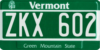 VT license plate ZKX602