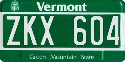 VT license plate ZKX604