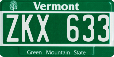 VT license plate ZKX633