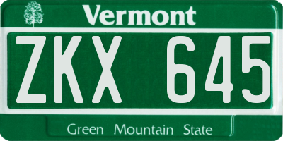 VT license plate ZKX645